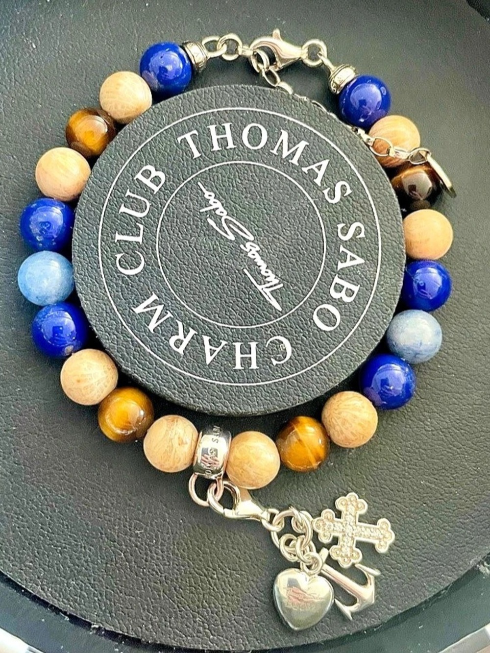 Thomas Sabo Bracelet in Blue & Brown with charm set Faith, Hope & Love